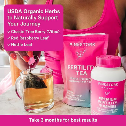 Pink Stork Organic Fertility Tea for Women | Fertility Supplements for Women with Chaste Tree Berry (Vitex) + Red Raspberry Leaf | Hormone Balance Herbal Tea for Conception Support | USDA Organic, Caffeine Free - Mint, 15 Sachets