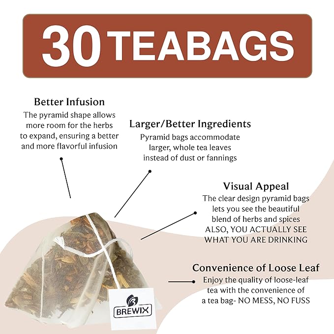 BREWIX, Chocolate Elixir Rooibos Herbal Tea (30 Pyramid Tea Bags) | Rooibos with Cinnamon, Spearmint, Peppermint | Dessert Tea | Chocolate Tea
