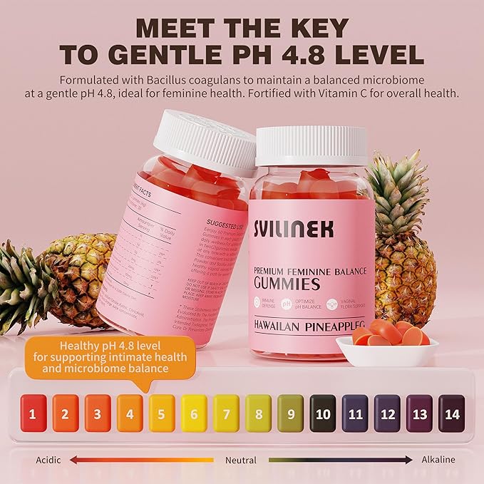 Feminine Balance Gummies, Premium Women's Supplement for PH & Immune Support, Vegan Gluten-Free - Hawaiian Pineapple, 60 Gummies (30 Servings) - BPA-Free Bottle
