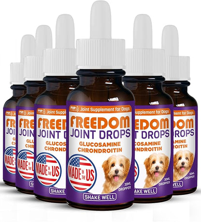 Pup Labs Freedom Joint Drops - Dog Joint Support Supplement with Human-Grade Ingredients - No Fillers, Preservatives, Additives, or Artificial Ingredients, 6 30 ml Droppers