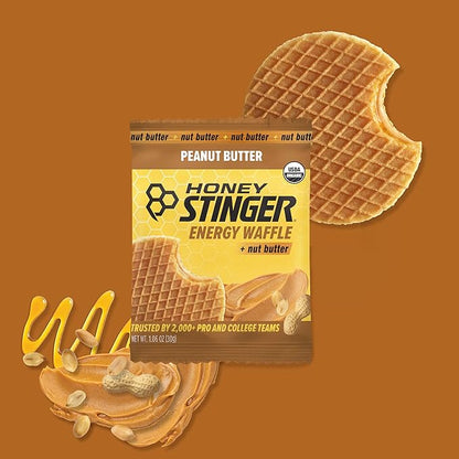 Honey Stinger Organic Peanut Butter Energy Waffle Variety Pack of 18, 6 Pack Each of Peanut Butter, PB Chocolate and PB Strawberry, Nutritious Stroopwafel Snack for Exercise, Endurance and Performance