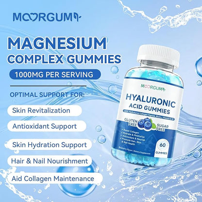 1000mg Hyaluronic Acid & Collagen Peptide Supplements with Biotin, Vitamins C & E - Hair Skin Nails Health Support for Men & Women, Blueberry Flavor, Gluten-Free 120 Gummies