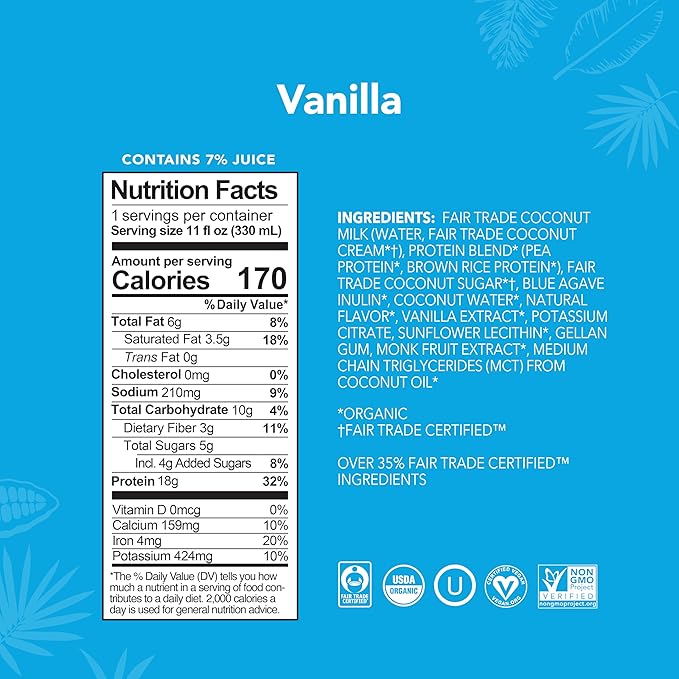 ALOHA Organic Plant-Based Protein Drink – Variety Pack | 18g Protein, 5g Sugar, 3g Fiber | Made with Creamy Coconut Milk, Fair Trade Certified, No Stevia | Vegan, Non-GMO, Gluten-Free, 11 fl oz (12 Pack)