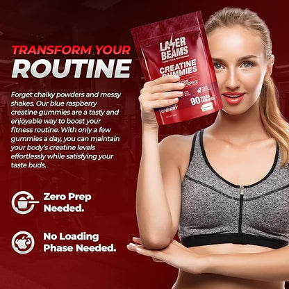 Creatine Monohydrate Gummies for Women & Men - 5g Creapure Creatine per Serving - Vegan, Cosmic Cherry Flavor - Boost Muscle Strength, Endurance, Recovery & Mental Focus (90 Gummies)