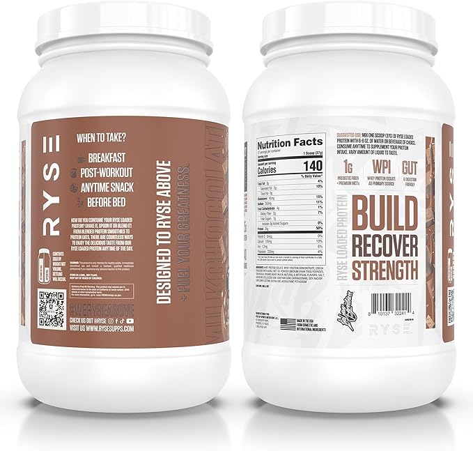 RYSE Loaded Protein Powder - Milk Chocolate - 25g Whey Protein Isolate & Concentrate with Prebiotic Fiber & MCTs - Low Carb, Low Sugar, Digestive-Friendly - 27 Servings / 2 lb Tub