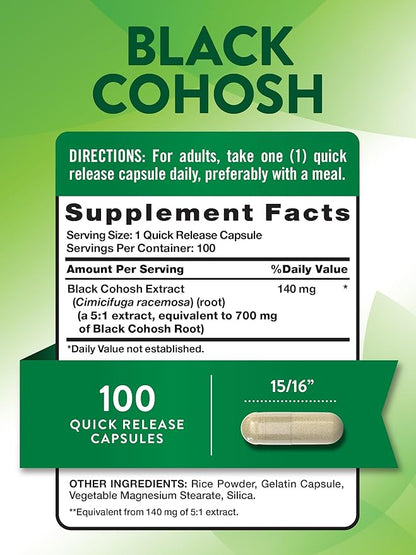 Nature's Truth Black Cohosh | 100 Capsules | Root Extract | Non-GMO & Gluten Free Supplement