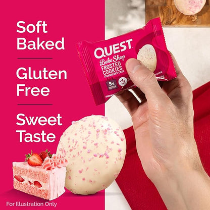 Quest Nutrition Frosted Protein Cookies, Strawberry Cake, <1g Sugar, 5g Protein, 1g Net Carbs, Gluten Free, 8 Cookies