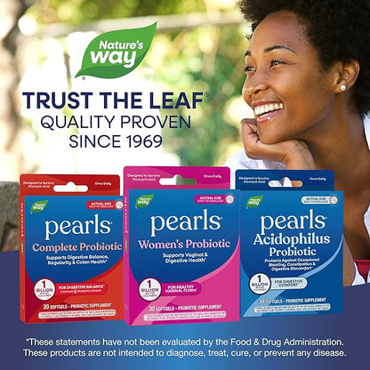 Nature's Way Women's Probiotic Pearls, Supports Vaginal and Digestive Health*, 1 Billion Live Cultures, Protects Against Occasional Bloating & Constipation*, Easy-to-Swallow Softgels, 30 Count
