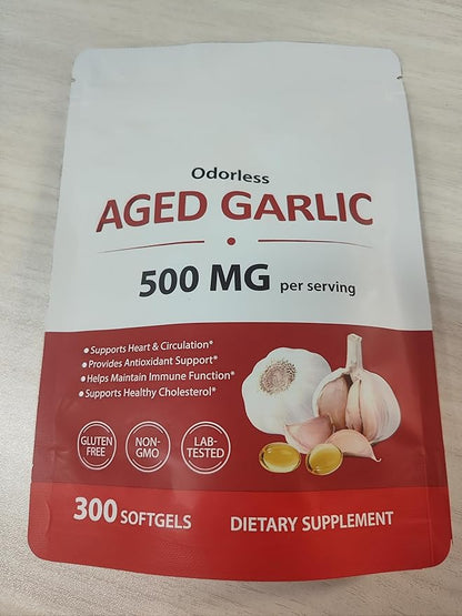 NIFEISHI Aged Garlic Extract Capsules, (300 Count) 500mg Odorless, Garlic Supplement, 2-Year Matured for Overall Wellness, Non-GMO, Gluten-Free, Vegetarian