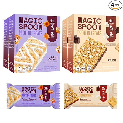 Magic Spoon Treats - 16 High Protein Bars: 8 Salted Caramel & 8 Smores - High Protein Gluten Free Snack - Sugar & Gluten Free Protein Cereal Bar - Low Carb, Keto Friendly - Healthy Snacks