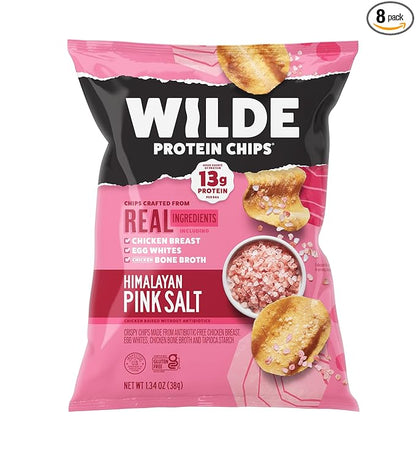 WILDE Himalayan Pink Salt Protein Chips, Thin and Crispy, High Protein, Keto Friendly, Made with Real Ingredients, 1.34oz Bags (Pack of 8)