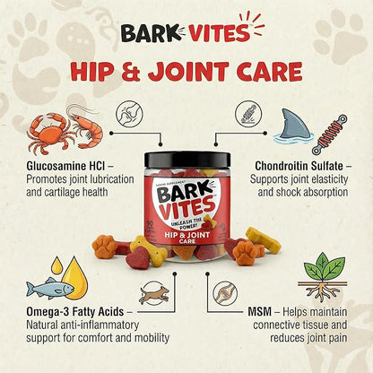 Hip & Joint Supplement for Dogs - Glucosamine, MSM, Chondroitin & Omega-3 Chews with Turmeric & Vitamin E for Mobility, Comfort & Anti-Inflammatory Support, 90ct