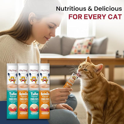 Cat Treats Lickable | Grain-Free Tuna & Salmon Cat Treats | Creamy Puree Squeeze Ups with Vitamin E & Taurine, Digestible Formula | 0.5 oz. Each Tube, Seafood Mix Variety | 20 Tubes