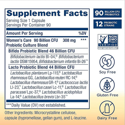 Renew Life Ultimate Flora Women's Care Probiotic, 25 Billion CFU, 90 Capsules (Package May Vary)