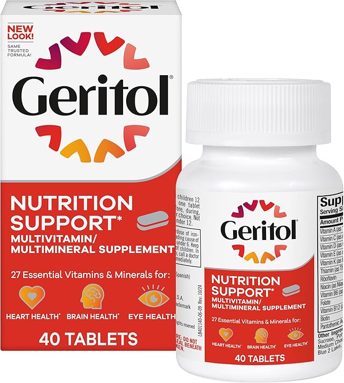 Geritol, Multivitamin Supplement, Contains B-Vitamins, Antioxidants, Vitamins C, E & D and Iron, 26 Essential Vitamins and Minerals, Gluten-Free, Non-GMO, No Artificial Sweeteners, 40 Tablets
