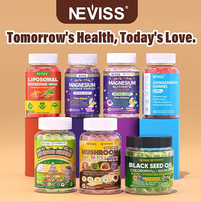 Neviss Kids 10+ Focus Brain Gummies w/Lion's Mane, B6, Methyl B12, Mushroom Filled Gummy for Teen & Adults Memory & Energy, Phosphatidylserine, L-Tyrosine, Choline, Beetroot, Ginkgo Biloba, Sugar Free
