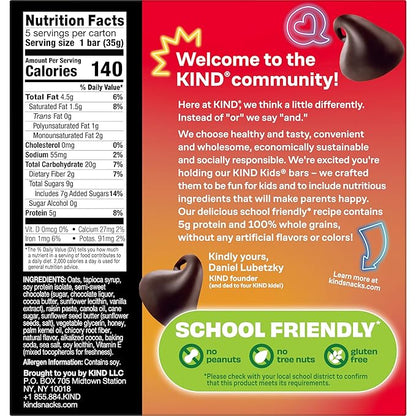KIND Kids Granola Bars, Chocolate Chip, Gluten Free, Low Sodium, Peanut and Tree Nut Free Snacks, 5g Protein, 5 Count