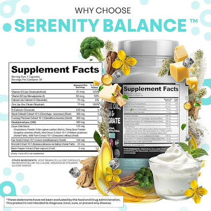 Clean Nutraceuticals DIM Evening Primrose Black Cohosh Calcium D-Glucarate Sulforaphane Flax Seed Extract - Hormonal Support Vitamins for Women with Dong Quai - 60 Caps