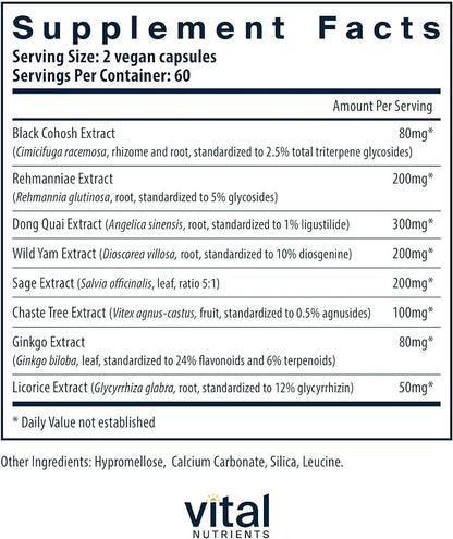 Vital Nutrients Menopause Support - Vegan Supplement for Women - Herbal Complex with Black Cohosh and Vitex Tree Berry for Hormone Balance Support* - Gluten, Dairy, Soy Free - 120 Capsules