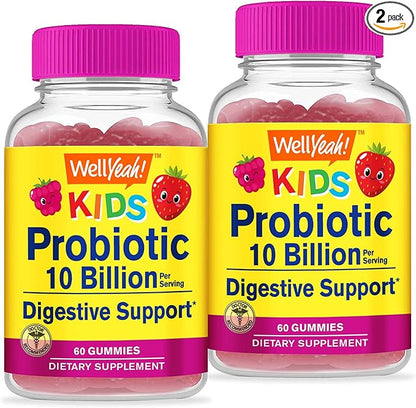 WellYeah Probiotics for Kids Gummies 2 Pack -10 Billion CFU -for Gut Health, Immune Health and Digestive Support -Berry Flavor Chewable Supplement -Vegetarian, Non GMO - 60 Gummies