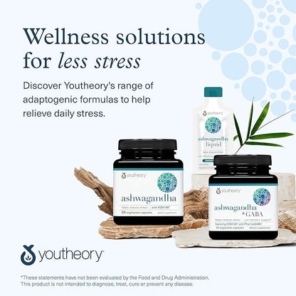 Youtheory Ashwagandha - with Organic KSM-66 Ashwagandha - Herbal Blend to Support Stress Relief & Energy Levels* - Helps Support Mood* - 60 Vegetarian Capsules (30-Day Supply)