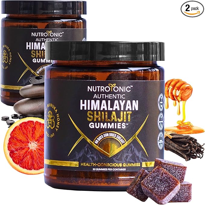 NutroTonic Organic Shilajit Gummies | Sweetened with Organic Manuka Honey |Shilajit for Men & Women | No Added Sugar | Clean Formula | 30 Gummies (2 Jars)