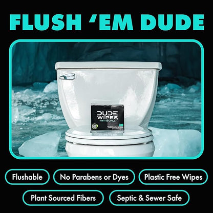 DUDE Wipes On-The-Go Mint Chill Travel Wipes - 2 Pack, 60 Count (Individually Wrapped) - Extra-Large Adult Flushable Wipes - Infused with Tea Tree Oil, Vitamin E, and Aloe - Septic and Sewer Safe