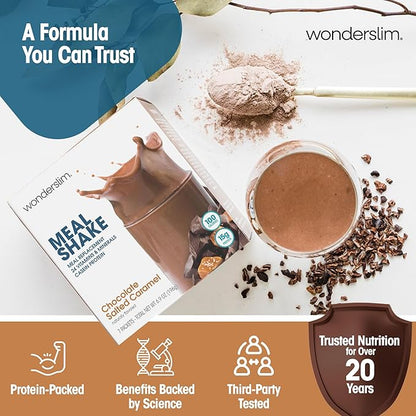 WonderSlim Meal Replacement Shake, Chocolate Salted Caramel, 15g Protein, 24 Vitamins & Minerals, Gluten Free, Low Carb (7ct)
