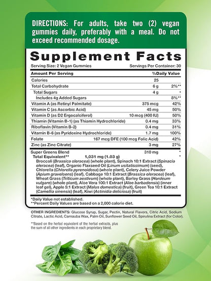 Nature's Truth Super Greens Gummies | 60 Count | Vegan, Non-GMO & Gluten Free | Made with Real Greens | Apple Flavor