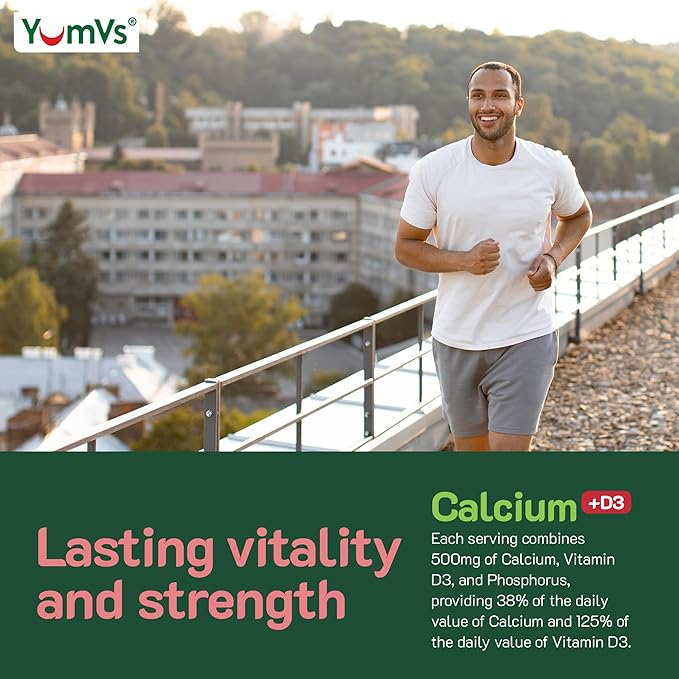 YUM-V'S Calcium 500mg with Vitamin D3 - Raspberry & Orange Flavor Calcium Vitamin D Gummies, Chewable Calcium Supplement for Kids & Adults, Vitamin D Calcium Gummies (60 Count (Pack of 2)