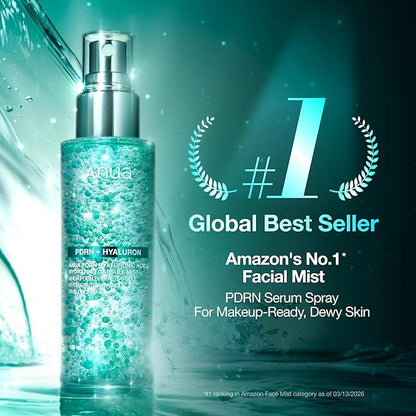 ANUA PDRN Collagen Glow Facial Serum Spray, Hydrating Face Mist, Hyaluronic Acid, dewy glass finish, All Skin Types, Instant Plumping Hydration, Firming Care, Korean Skincare, 3.38 fl oz (Pack of 2)