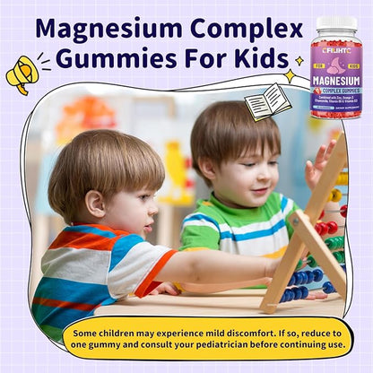 Kids Magnesium Gummies-Magnesium Glycinate Gummies for Kids Supplement-w/Zinc, Chamomile, Omega-3, Vitamin B6, D3 - for Sleep, Relaxation, Brain, Bones, Children's Calm, Sugar Free, 2 Pack Strawberry