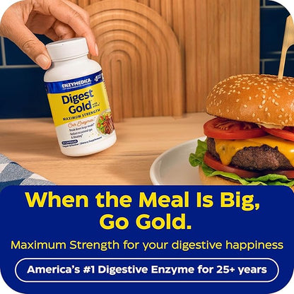 Enzymedica Digest Gold + ATPro, Maximum Strength Enzyme Formula, Prevents Bloating and Gas, 14 Key Enzymes Including Amylase, Protease, Lipase and Lactase, 240 Capsules