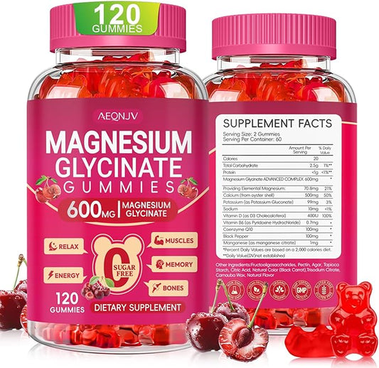 Magnesium Glycinate Gummies 600mg for Women and Men, High Absorption Magnesium Glycinate with Vitamin D, B6, and CoQ10 for Calm Support & Sleep, Sugar Free, Vegan, 120 Count