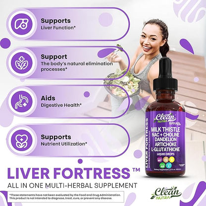Milk Thistle NAC Liver Cleanse Detox & Repair Supplement Liver Support Liquid Drops with Dandelion Extract, Artichoke, Chanca Piedra, Beet Root, Choline, L-Glutathione, Ginger, Burdock, Schisandra (2)
