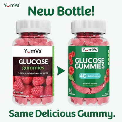 YUM-V'S Glucose Gummies – Fast Acting Glucose Chewable Gummies – Great Tasting – Gluten Free, Vegan, Non-GMO – Berry Natural Flavor – 60 Chewable Gummy for Adults & Kids
