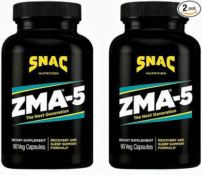 SNAC ZMA-5 Mineral Supplement - Supports Muscle Function, Restful Sleep, Immune Health & Relaxation with Zinc, Vitamin B6, Magnesium & 5-HTP for Sleep, Anxiety, Calmness - 180 Veggie Capsules (2 Pack)