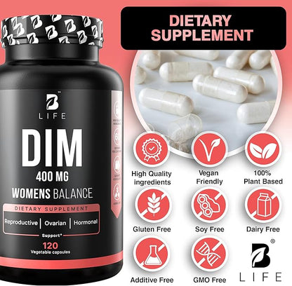 DIM Supplement 400 mg with Myo & D-Chiro Inositol, Dong Quai – Hormone Balance for Women – Fertility Supplements – Inositol Supplement - 120 Caps