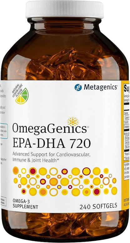 Metagenics OmegaGenics Fish Oil EPA-DHA 720 mg - High Potency Omega-3 Supplement* - Supports Heart, Joint, Brain & Immune Health* - Sustainably Sourced, Purity-Tested Fish Oil - 240 Softgels