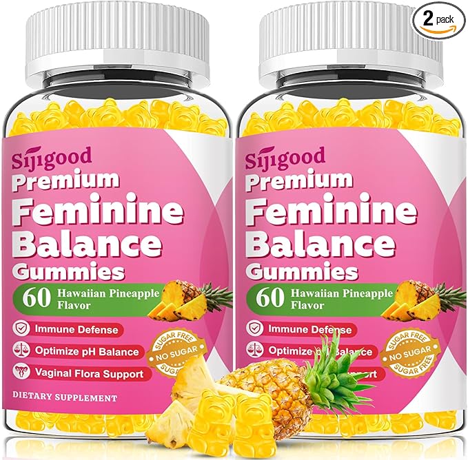 Feminine Balance Gummies for Women, Premium PH Balance Supplement with Vitamin C & D for Women's Vaginal Health & Immune Support, Vegan, Pineapple Flavor, 120 Count
