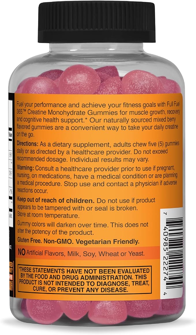 21st Century Full Fuel 365 Creatine Monohydrate Gummies, 5g Per Serve, Muscle Strength, Recovery & Cognitive Support, Mixed Berry Flavor, 75 Gummies