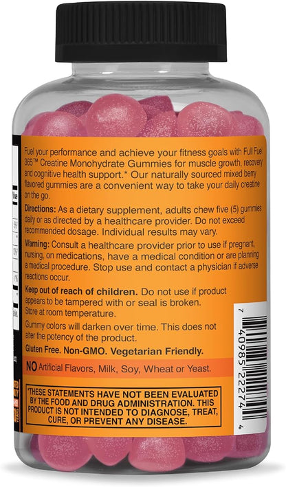 21st Century Full Fuel 365 Creatine Monohydrate Gummies, 5g Per Serve, Muscle Strength, Recovery & Cognitive Support, Mixed Berry Flavor, 75 Gummies