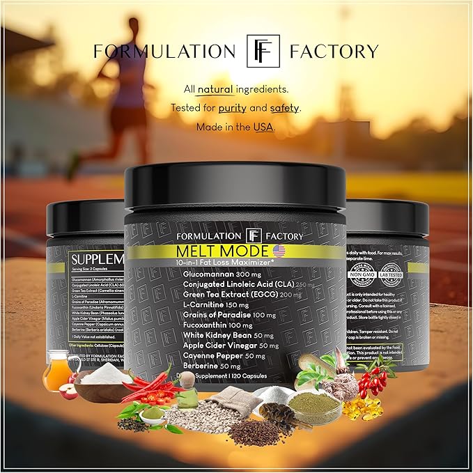 Formulation Factory Melt Mode 10-in-1 Weight Support, Metabolism Booster & Appetite Control with Green Tea, L-Carnitine, CLA, Glucomannan & More (4 Month Supply, 240 Capsules)