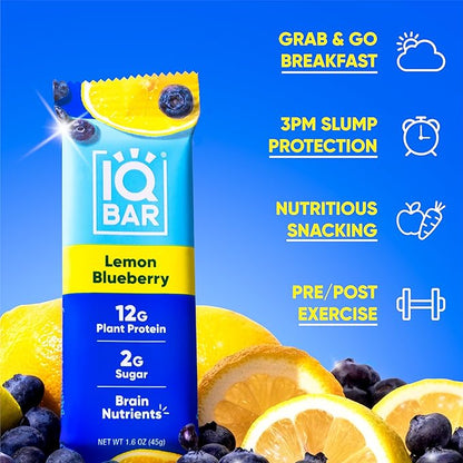 IQBAR Clean Plant Protein Bars - Lemon Blueberry - 24 Count - Keto, Vegan, High Fiber, Gluten and Dairy Free, Low Sugar Snack - Brain and Body Nutrients for Focus, Energy, Meal Replacement