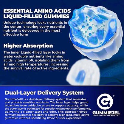 Essential Amino Acids EAA Gummies Nutritional Supplements for Women Men, BCAAs Branched Chain Amino Acids Supplement Gummies w/ Electrolyte Hydration, Black Raspberry Flavor, Gluten Free, Vegan, 120ct