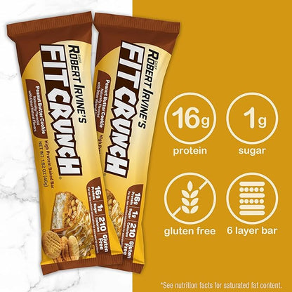 FITCRUNCH Snack Size Protein Bars, 6-Layer Baked Bar, 1g of Sugar, Gluten Free & Soft Cake Core (9 Bars, Peanut Butter Cookie)