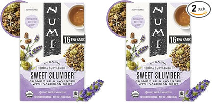 Numi Organic Sweet Slumber Tea with Chamomile, Valerian Root & Lavender, 16 Count Box of Tea Bags Herbal Teasan (Pack of 2)