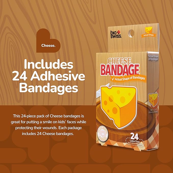 BioSwiss Bandages, Cheese Shaped Self Adhesive Bandage Set, Latex Free, Sterile Wound Care, 24 Count