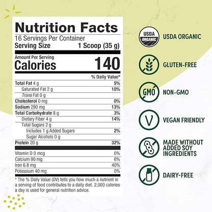 Purely Inspired Plant-Based Protein Powder for Men & Women, Creamy French Vanilla (16 Servings) - Vegan & Organic - 20g of Pea Protein Powder for Smoothies & Shakes - Dairy-Free, & Gluten-Free
