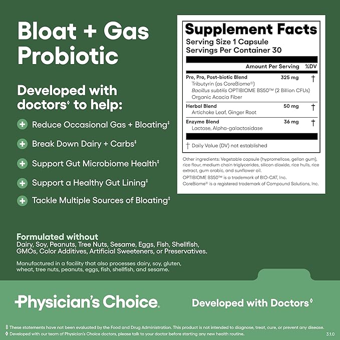 Physician's CHOICE Gut Guardian Bundle: Advanced Bloating & Digestion Support with 60 Billion Probiotic, Digestive Enzymes & Bloat + Gas Probiotic - Daily Gut Health Support for Women and Men